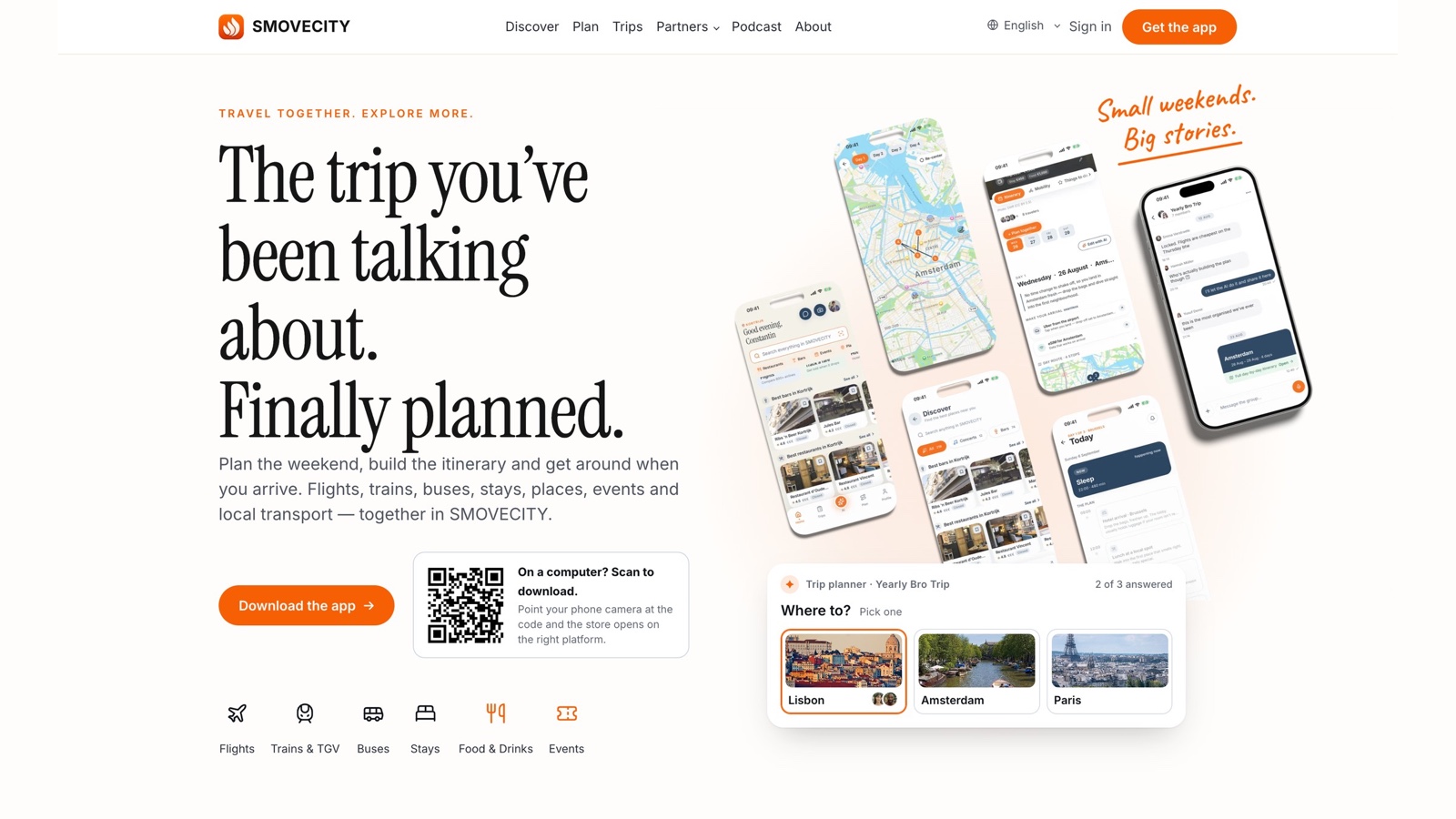 smove.city homepage: the trip you've been talking about, finally planned
