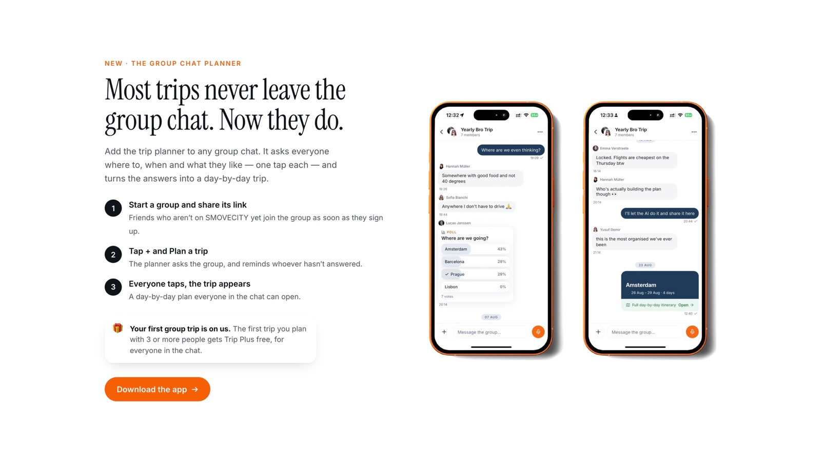 SMOVE.CITY group chat planner: most trips never leave the group chat, now they do